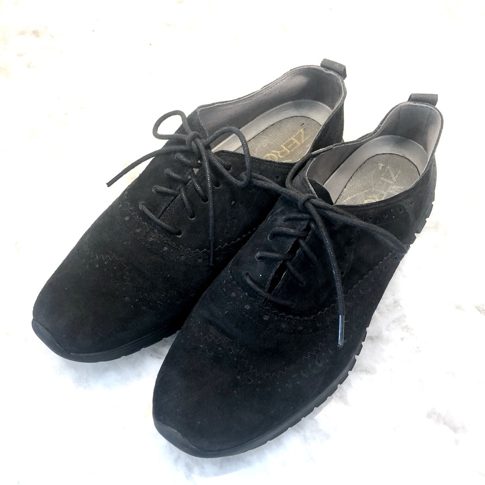 Cole Haan Black Suede Wingtip Oxford Lace Up Shoe